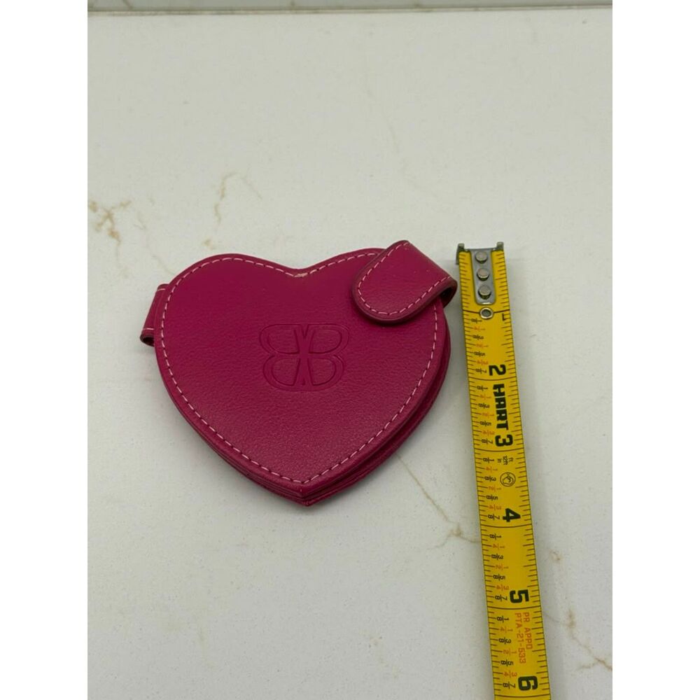 Rare Basler Discontinued Heart Compact Hot Pink Faux Leather Dual Pocket Mirror